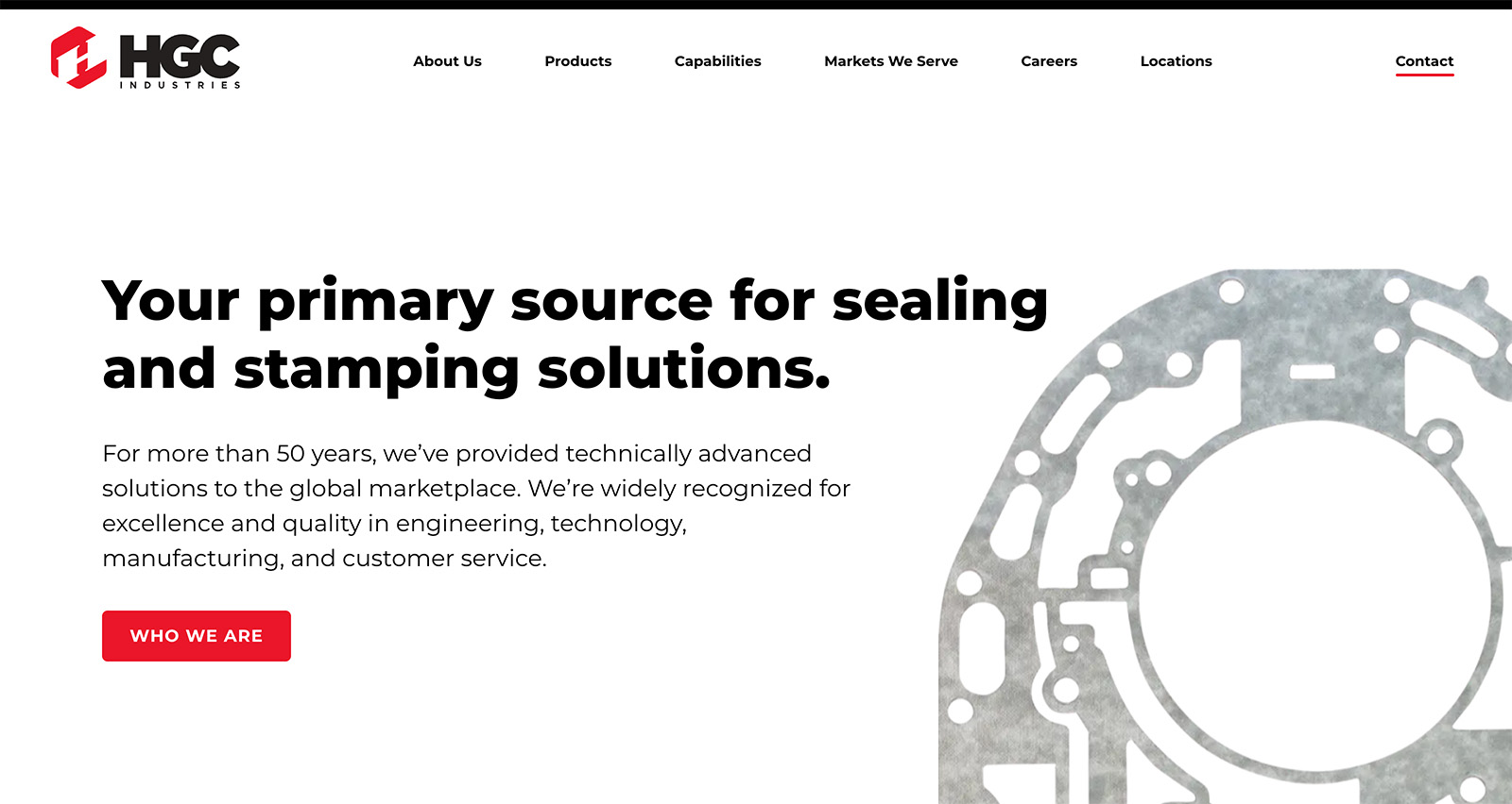 HGC Industries home page featuring a metal gasket.